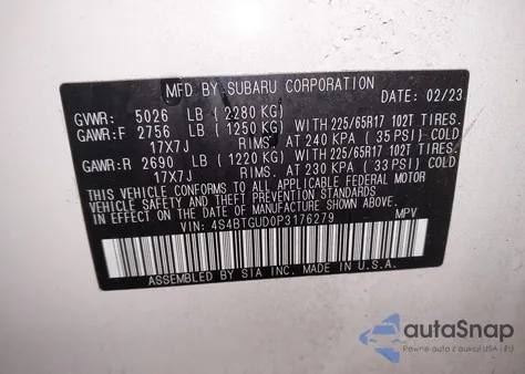 2023 Subaru Outback Wilderness из США, поврежденный, VIN 4S4BTGUD0P3176279